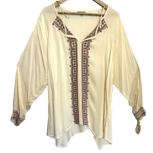 Democracy Embroidered Asymmetrical Peasant Blouse Size 1X Plus Sheer Boho Hippie